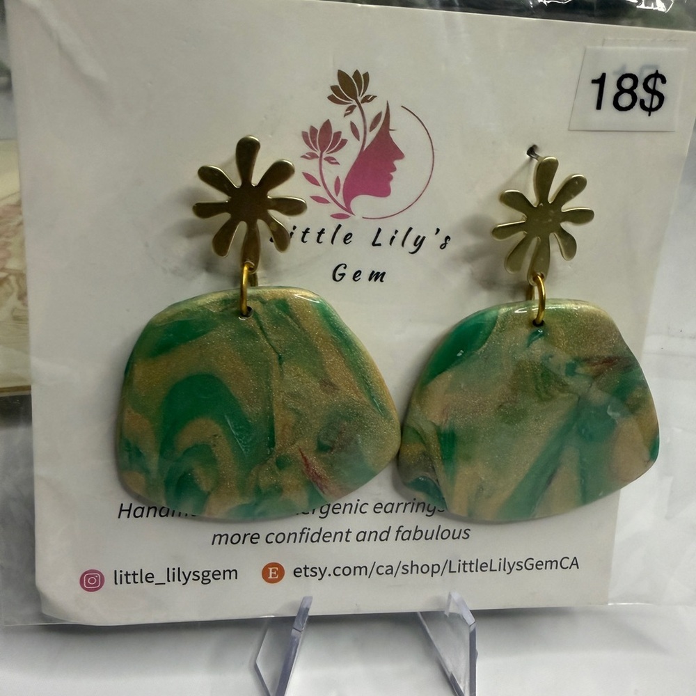 Handmade big dangly green earrings